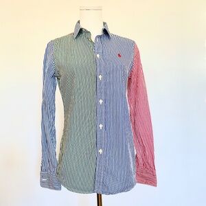 Polo Ralph Lauren Custom Fit Striped Button Shirt Womens 4 Ivy Preppy Collegiate